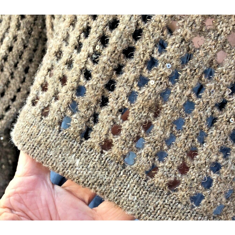 Blue Rain x Francescas Brown Sequin Mesh Cropped Sweater Size L - Picture 4 of 16